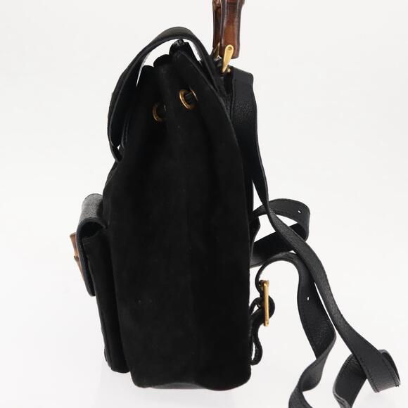 GUCCI Bamboo Backpack Suede Leather Black Auth BA6791 main image 11